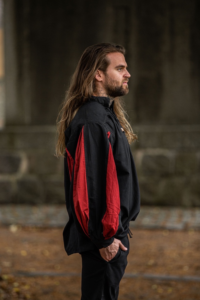 Landsknechthemd "Albert" schwarz-rot, Baumwolle