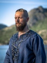 Wikingertunika Erik Dunkelblau mit Lederapplikation und Nieten Wikinger
