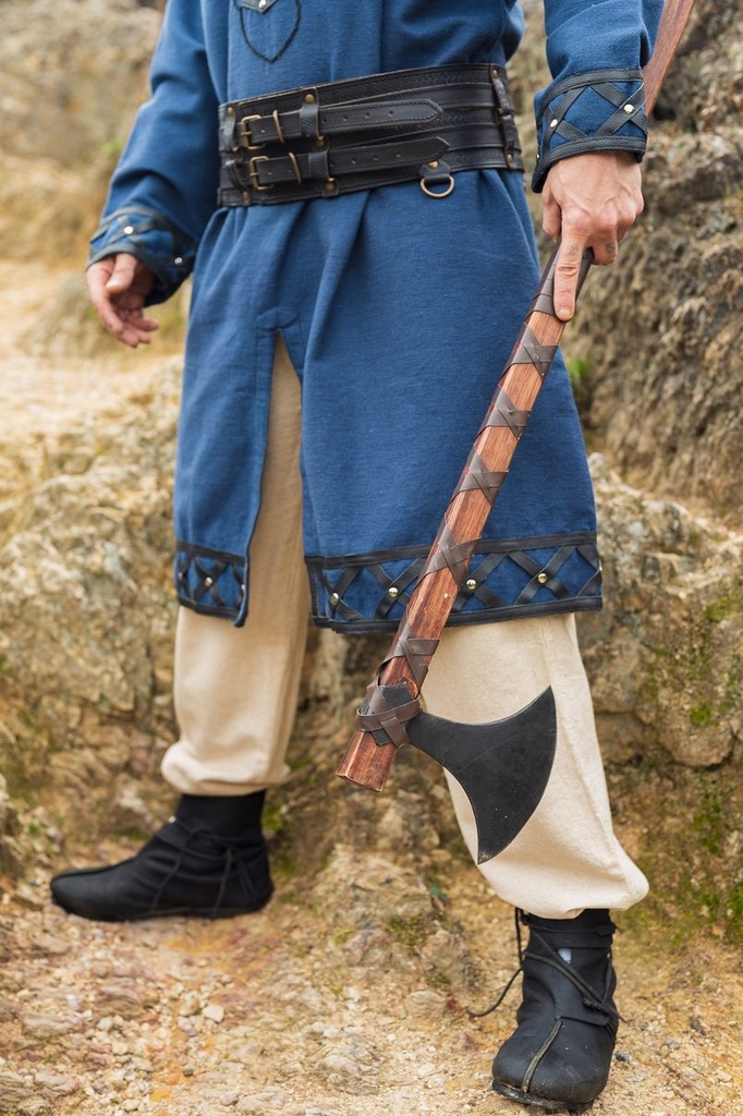 Wikingertunika Erik Dunkelblau mit Lederapplikation und Nieten Wikinger