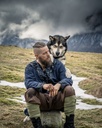Wikingertunika Erik Dunkelblau mit Lederapplikation und Nieten Wikinger