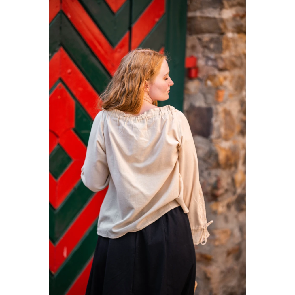 Mittelalterbluse mit Spitze "Bettina" Hanffarben