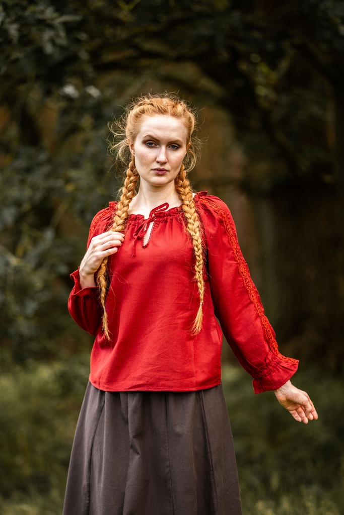 Mittelalterbluse mit Spitze "Bettina"Rot