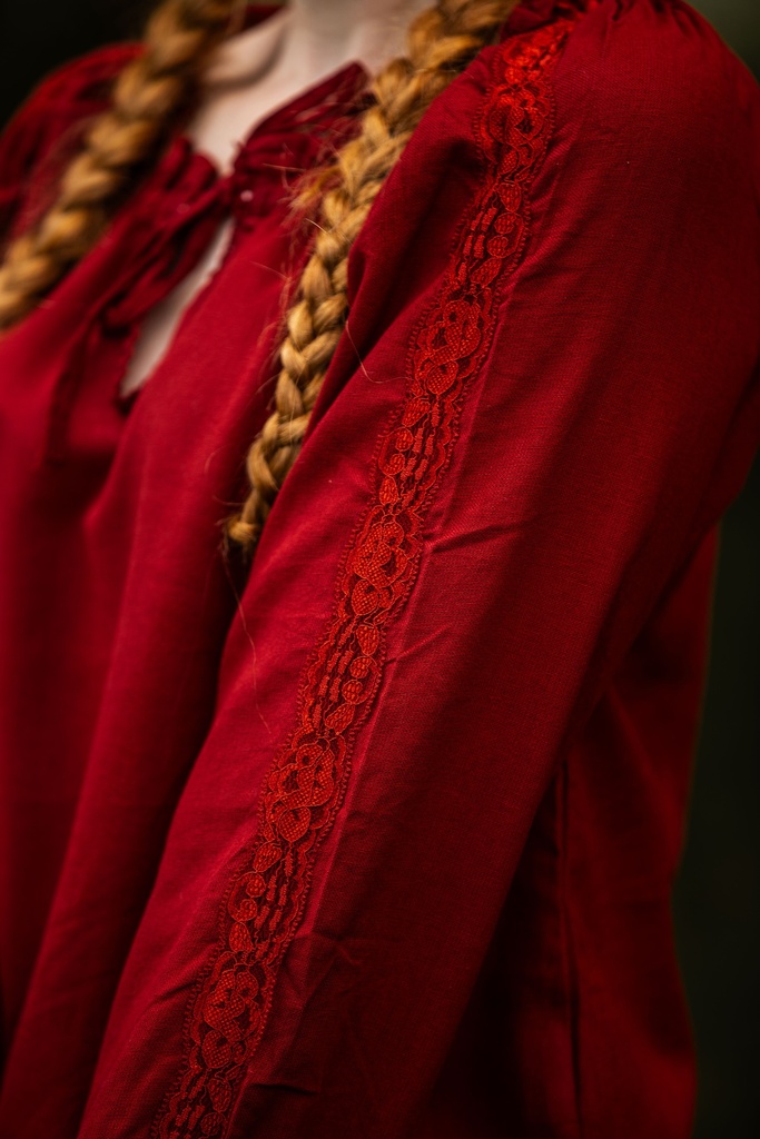 Mittelalterbluse mit Spitze "Bettina"Rot