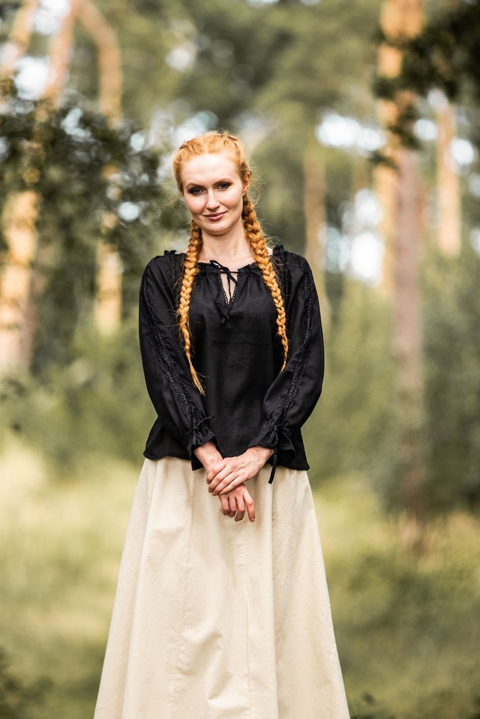 Mittelalterbluse mit Spitze "Bettina" Schwarz