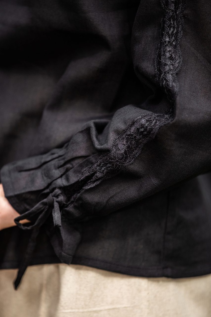 Mittelalterbluse mit Spitze "Bettina" Schwarz