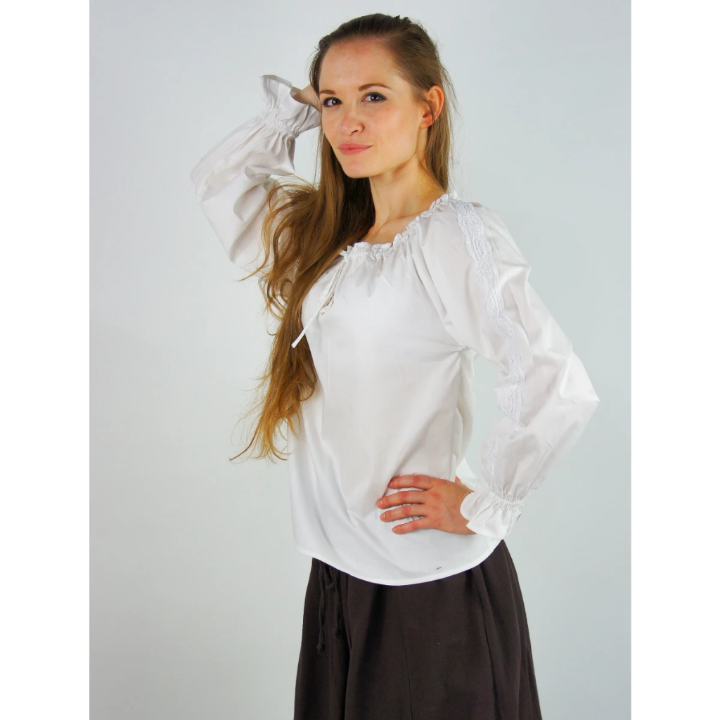 Mittelalterbluse mit Spitze "Bettina" Weiß