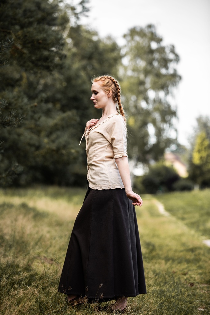 Kurzarm-Rüschenbluse "Bea" Hanffarben