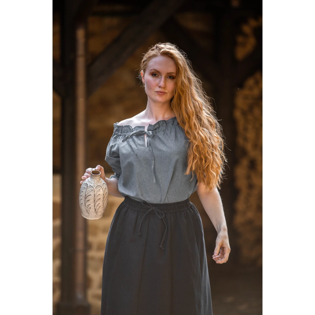 Mittelalterbluse Kurzarm "Verena" Taubenblau