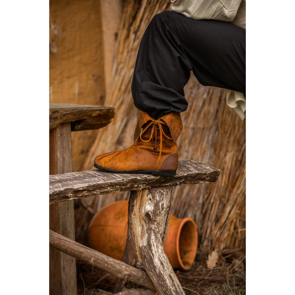 Mittelalter Stulpenstiefel aus Nubukleder - Braun 