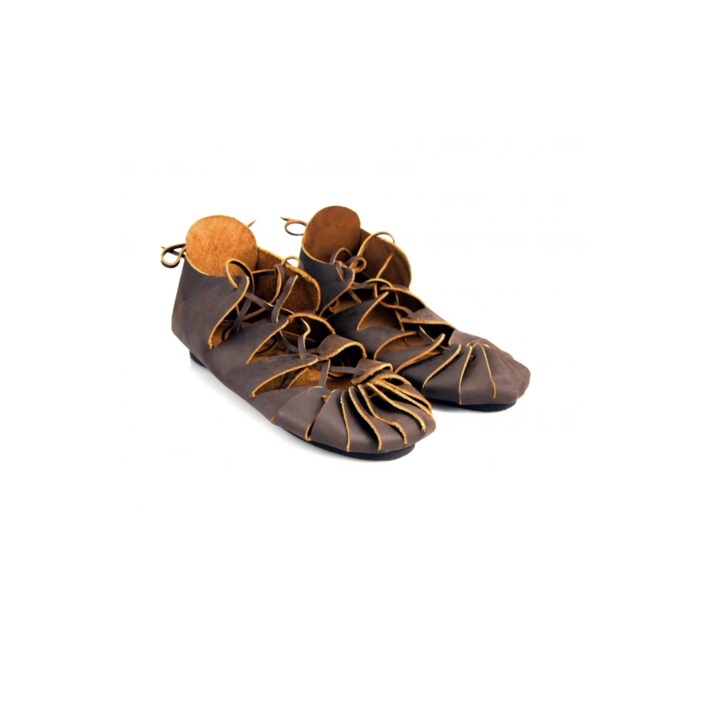 Mittelalterschuhe Bundschuhe aus Nubukleder braun- Mittelalterliches Schuhwerk