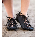 Mittelalterschuhe Bundschuhe aus Nubukleder mit fester Sohle - Schwarz