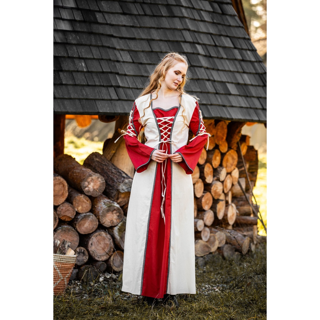 Mittelalter Kleid Amalia Natur/Rot