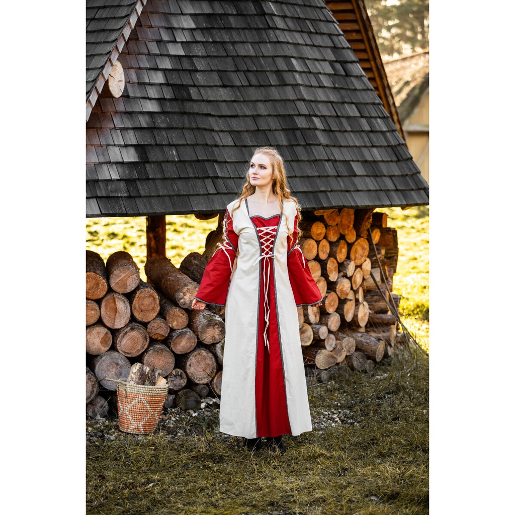 Mittelalter Kleid Amalia Natur/Rot