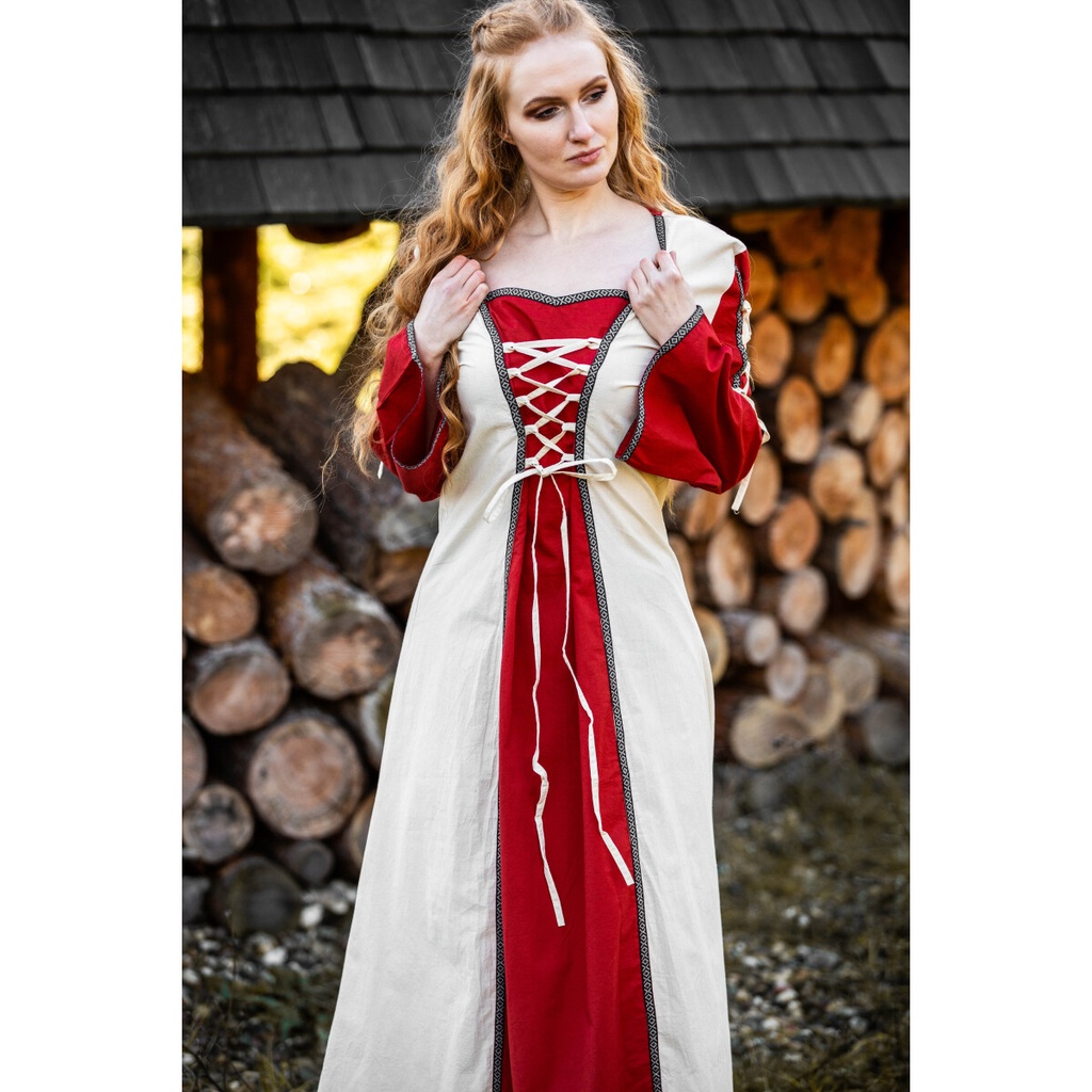 Mittelalter Kleid Amalia Natur/Rot