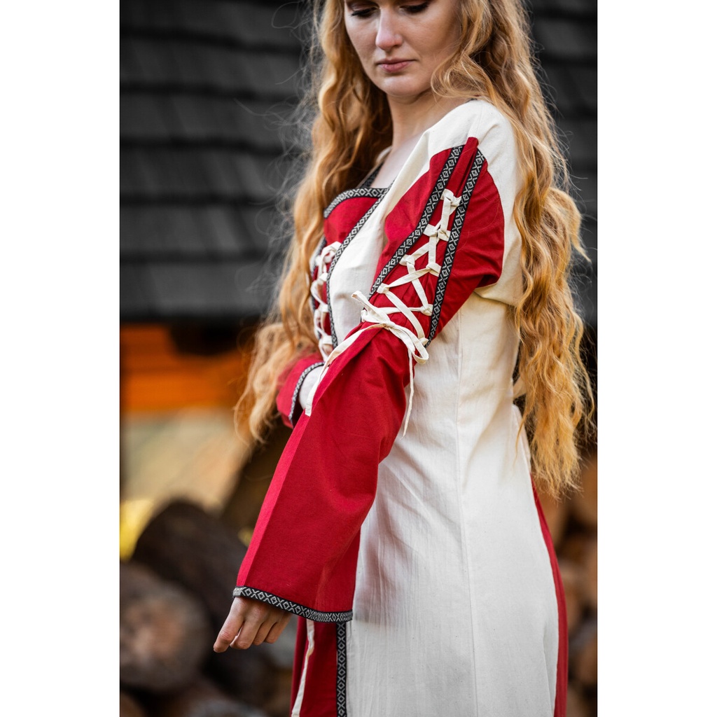 Mittelalter Kleid Amalia Natur/Rot