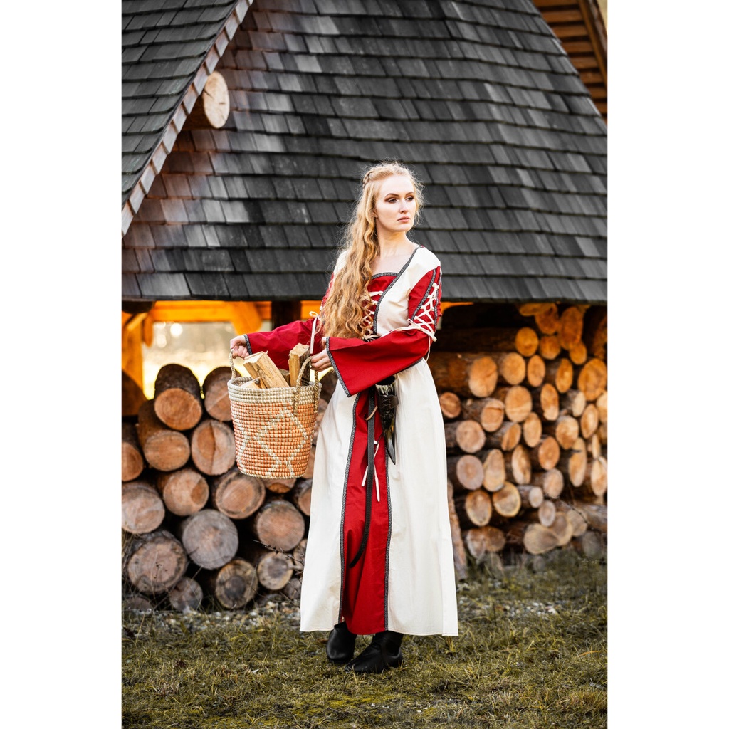 Mittelalter Kleid Amalia Natur/Rot