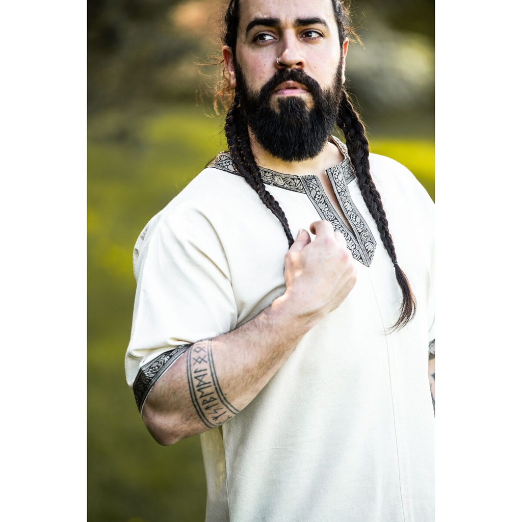 Kurzarmtunika mit Bordüre "Richard" Natur