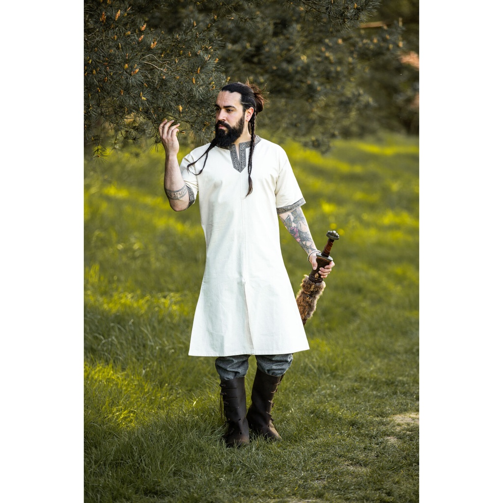 Kurzarmtunika mit Bordüre "Richard" Natur