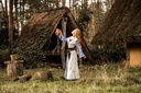 Mittelalter Kleid Amalia Natur/Taubenblau