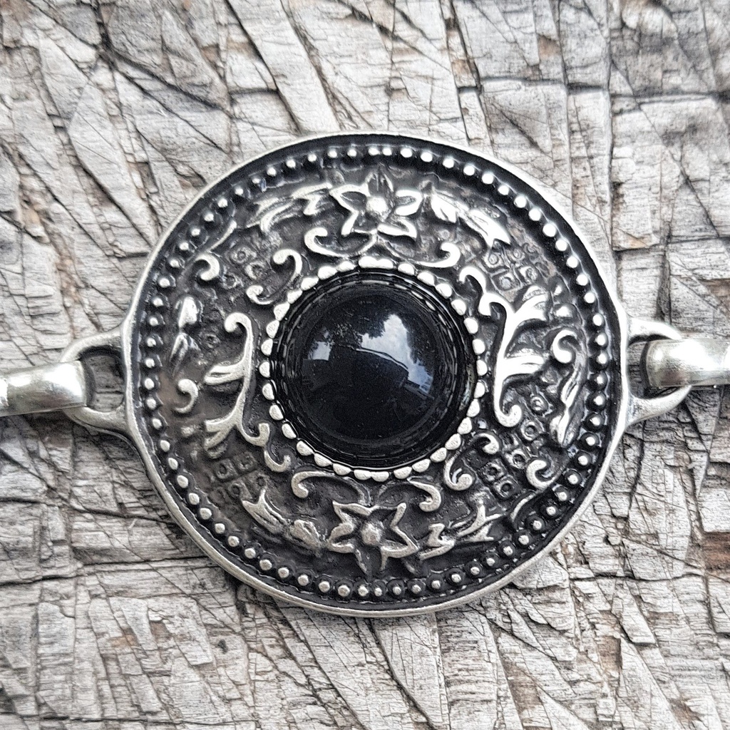NITRAM, Kettengürtel, silberfarben, schwarze Perle