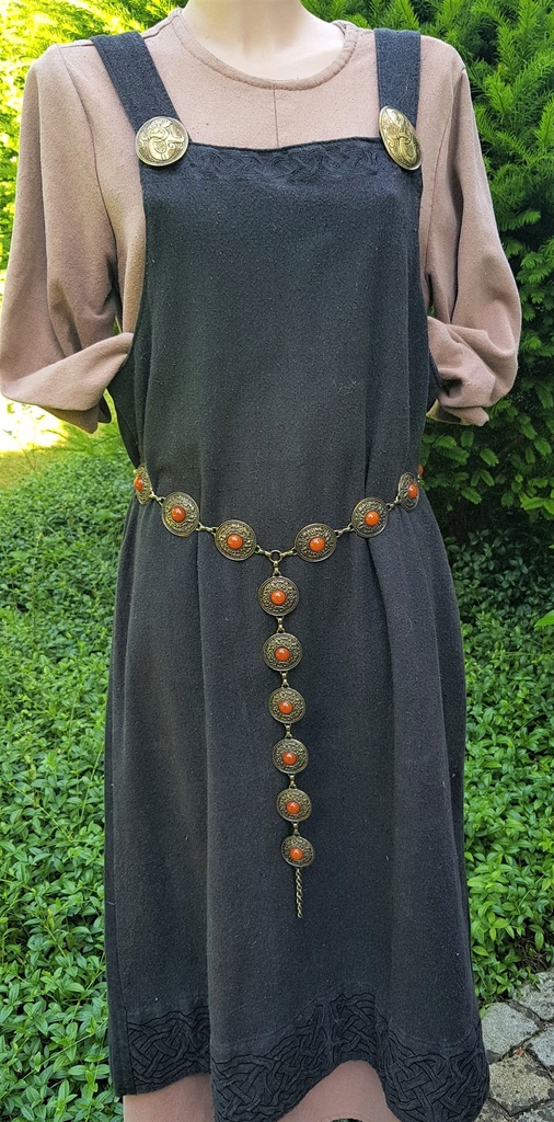 Y-NITRAM, Ypsilon-Kettengürtel, messingfarben, bernsteinfarbene Perle