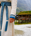 Wikingerkleid bestickt  "Lagertha" Natur/Blau - Frühmittelalterliches Gewand Wikinger Kelten