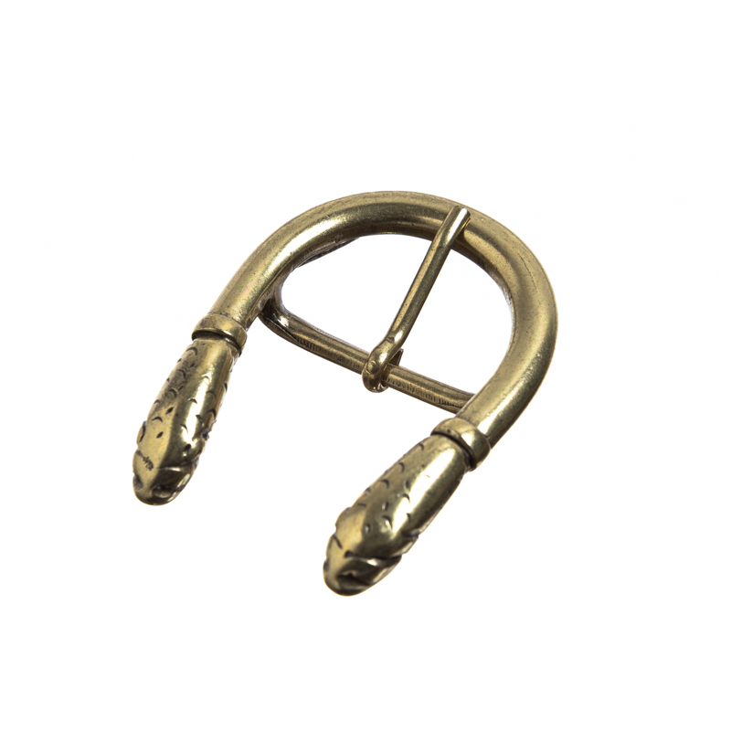 Doppel-Schlange, Dorn-Halbschließe, 3cm, messingfarben, Mittelal