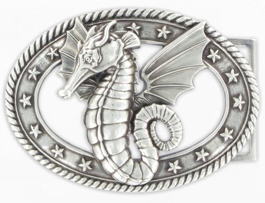 Hippocamp, 4cm silberfarbene Seepferdchen-Schließe, Schnalle