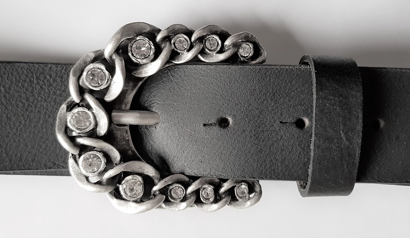 Strass-Chain, 4cm,Strass-besetzte, silberfarbene Gürtelschließe,