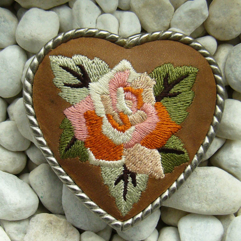 Heart Flower, 4cm, bestickte Gürtelschließe, Schnalle