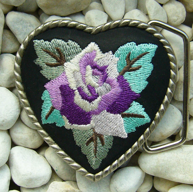 Heart Flower, 4cm, bestickte Gürtelschließe, Schnalle