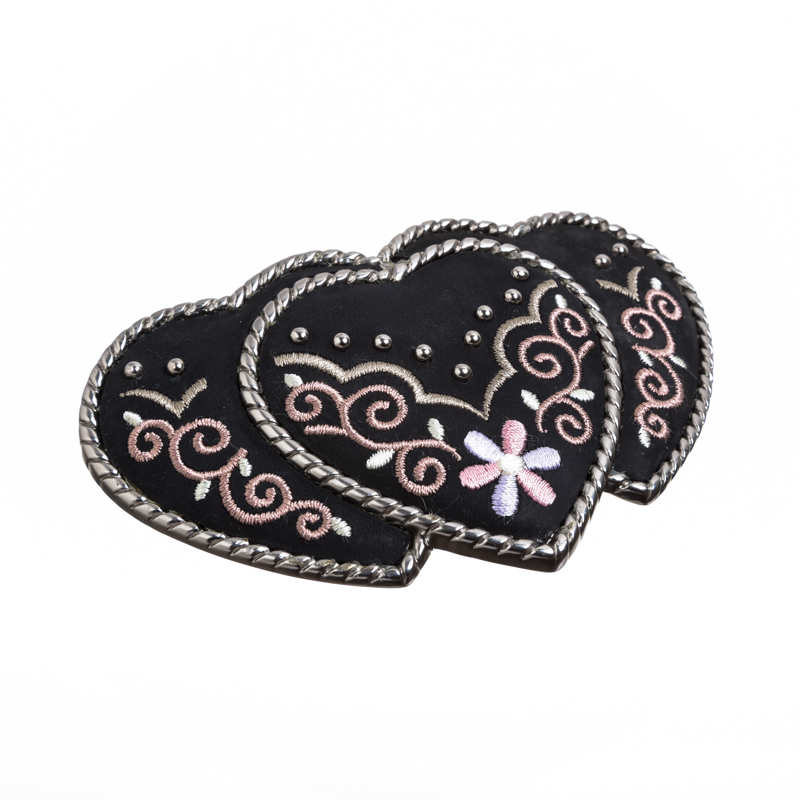 Heart Country, 4cm, schwarze bestickte Gürtelschließe, Schnalle