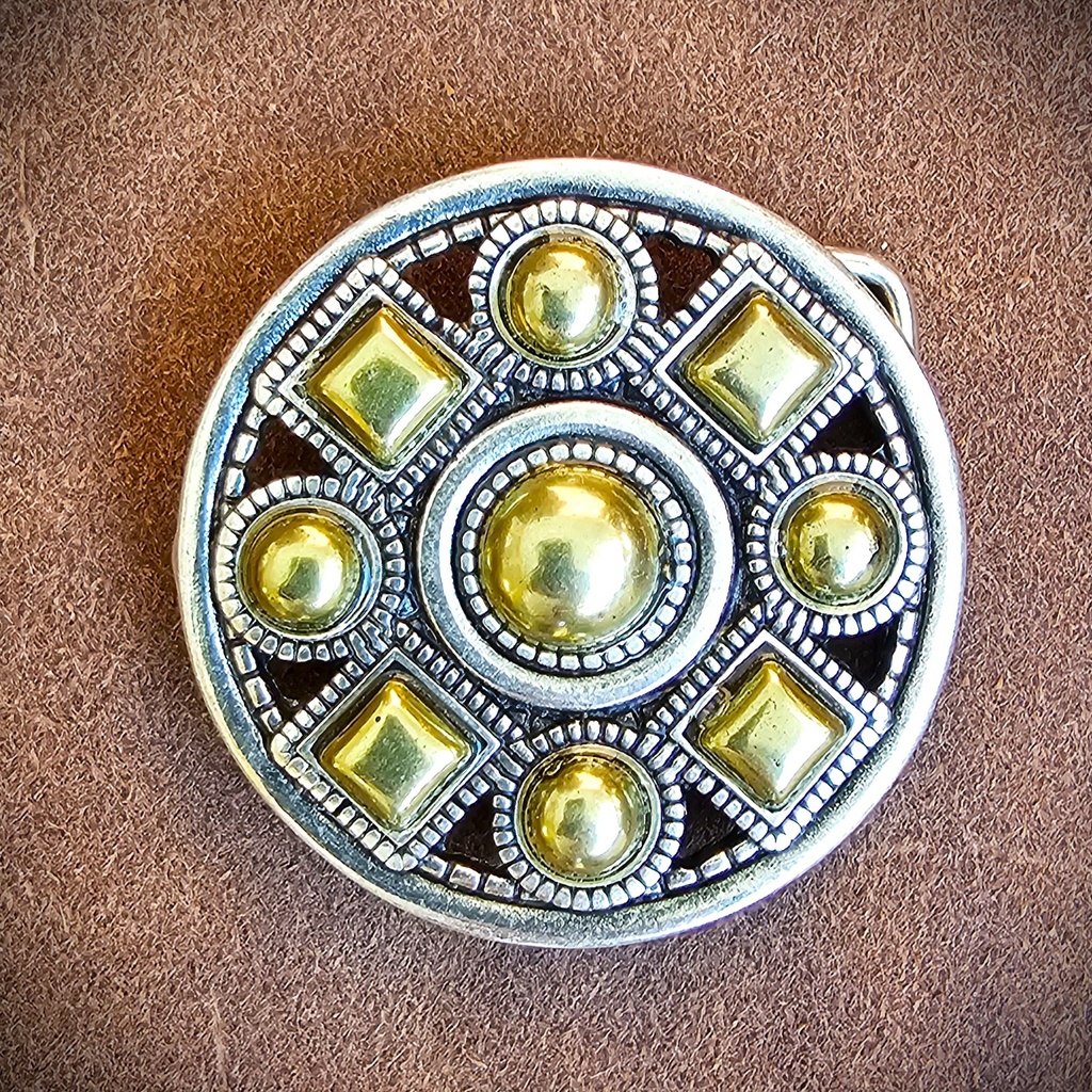 TYR, runde Mittelalter-Gürtelschließe, Fb:silber+gold, für 4cm-R