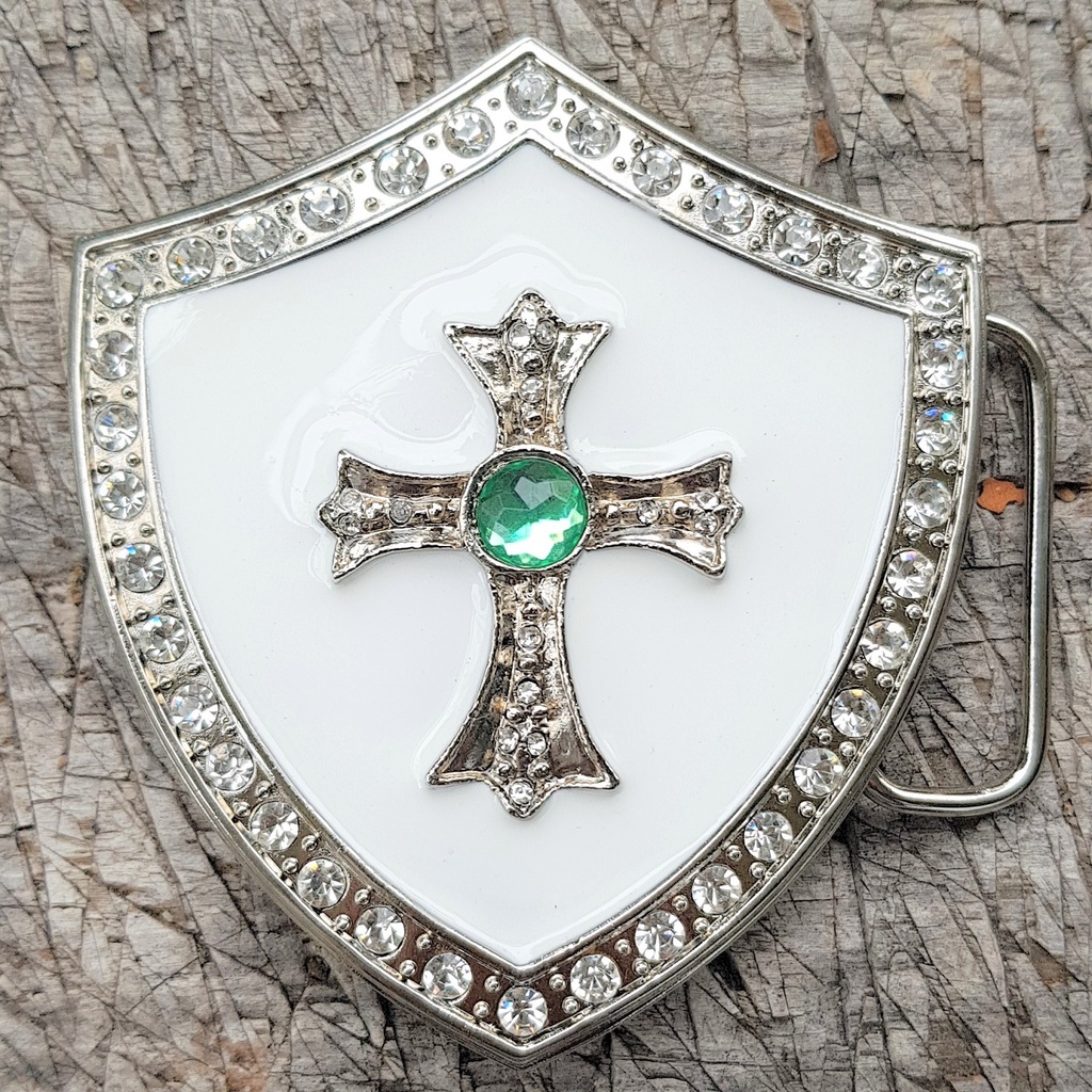 LANZELOT, silberne 4cm Wappen-Schließe, Strass, Schnalle, Mittel