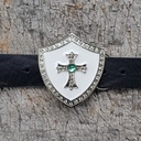 LANZELOT, silberne 4cm Wappen-Schließe, Strass, Schnalle, Mittel