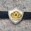 GUINEVERE, silberne 4cm Wappen-Schließe, weiß Emaille, Krone,Str