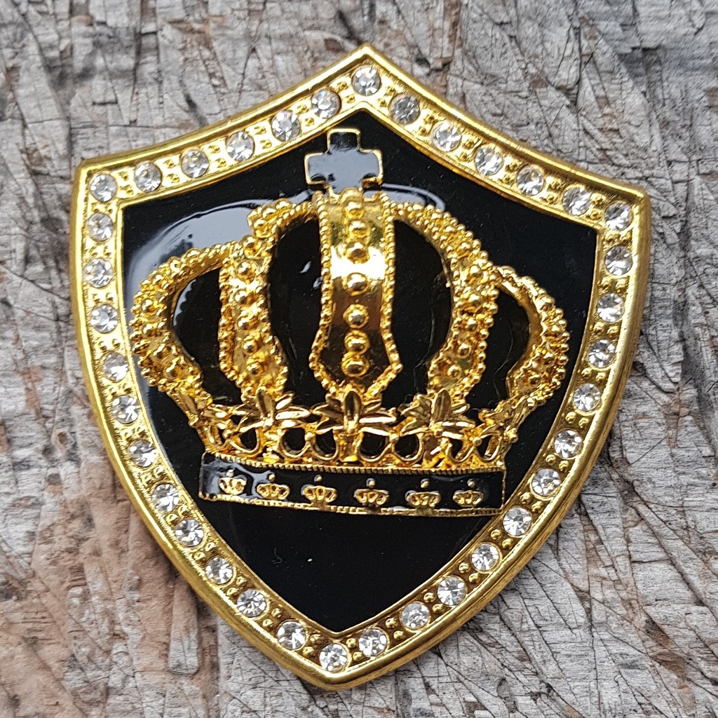 ARTUS, goldene 4cm Wappen-Schließe, schwarz Emaille, Krone,Stras