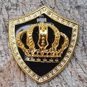 ARTUS, goldene 4cm Wappen-Schließe, schwarz Emaille, Krone,Stras