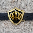 ARTUS, goldene 4cm Wappen-Schließe, schwarz Emaille, Krone,Stras