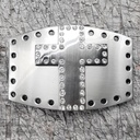 STRASS-KREUZ, altsilberne 4cm Schließe, Strass, Schnalle, Mittel