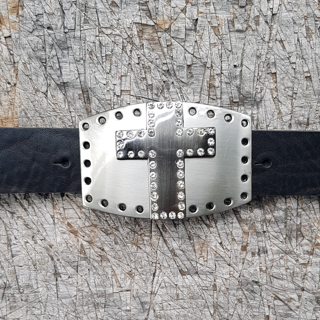 STRASS-KREUZ, altsilberne 4cm Schließe, Strass, Schnalle, Mittel