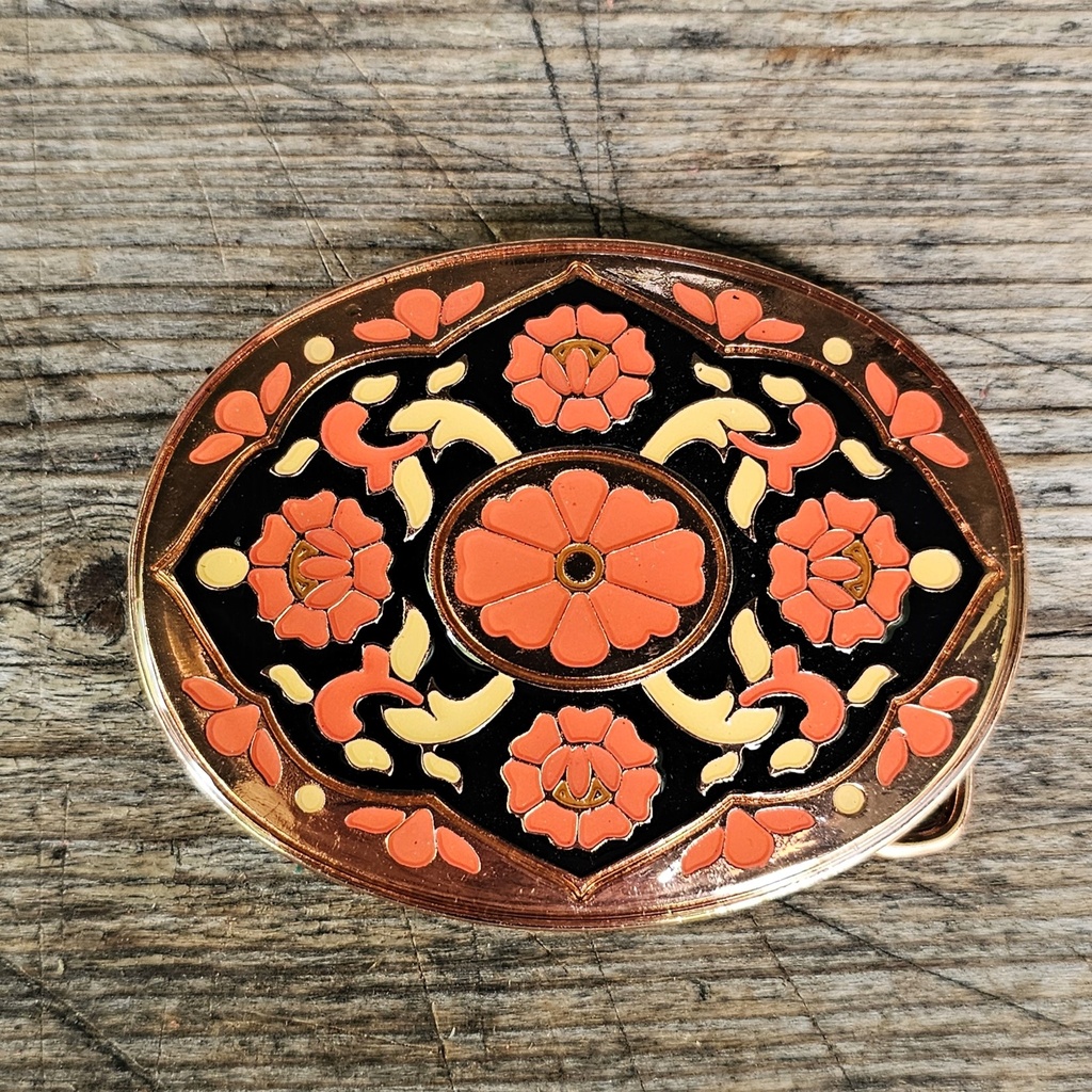 LOTUS, 4cm Schließe, Basis kupferfarben, Motiv 3-farbig emaillie
