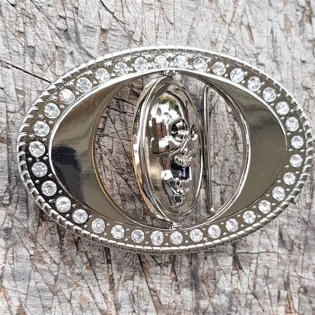 DOLLAR-SKULL, Prunk-Schließe, 4cm, Strass-Rand, Schnalle, Cospla
