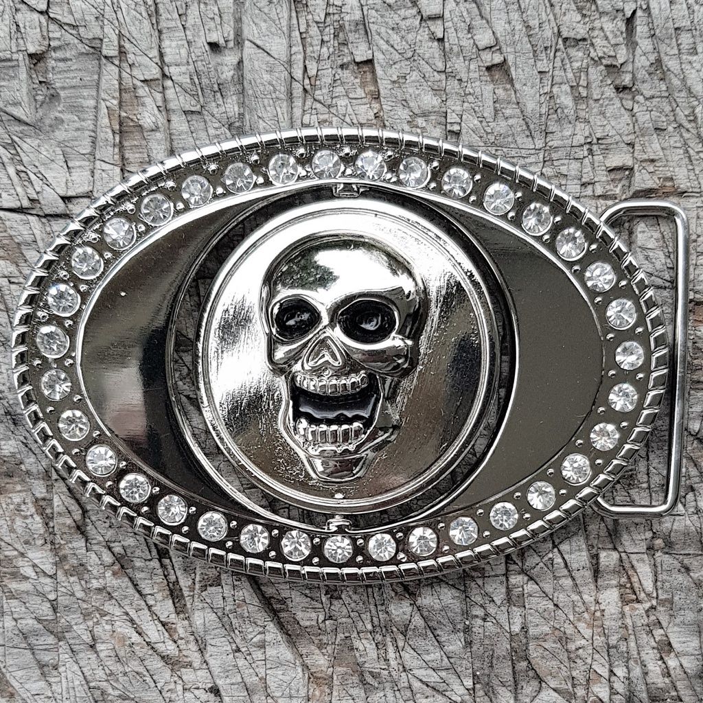 DOLLAR-SKULL, Prunk-Schließe, 4cm, Strass-Rand, Schnalle, Cospla