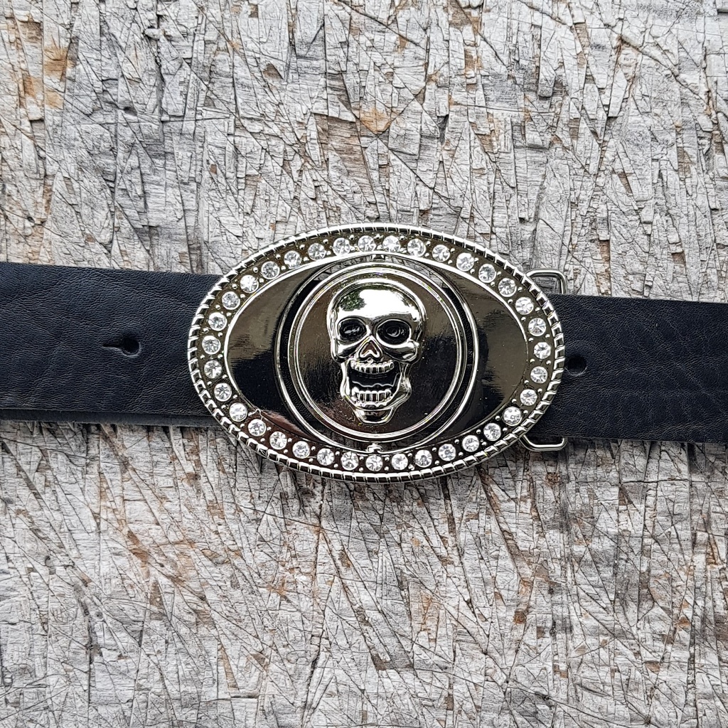 DOLLAR-SKULL, Prunk-Schließe, 4cm, Strass-Rand, Schnalle, Cospla