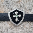PARZIVAL, silberne 4cm Wappen-Schließe,schwarz Emaille,Strass, M