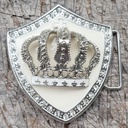 LADY ROWINA, silberne 4cm Wappen-Schließe, weiß Emaille, Krone,S