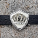 LADY ROWINA, silberne 4cm Wappen-Schließe, weiß Emaille, Krone,S