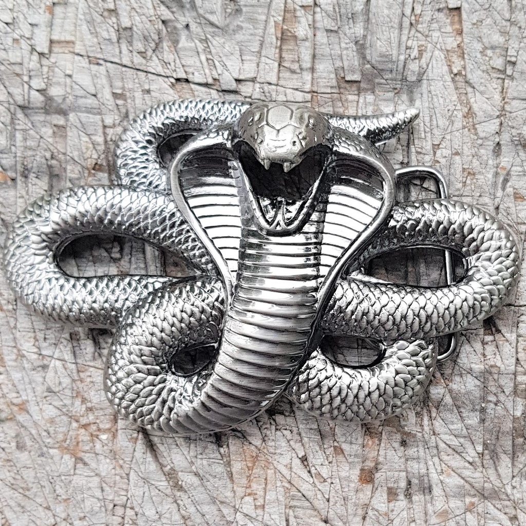 KING COBRA, 4cm Schließe, altsilbern, Schlange, Schnalle, Mittel
