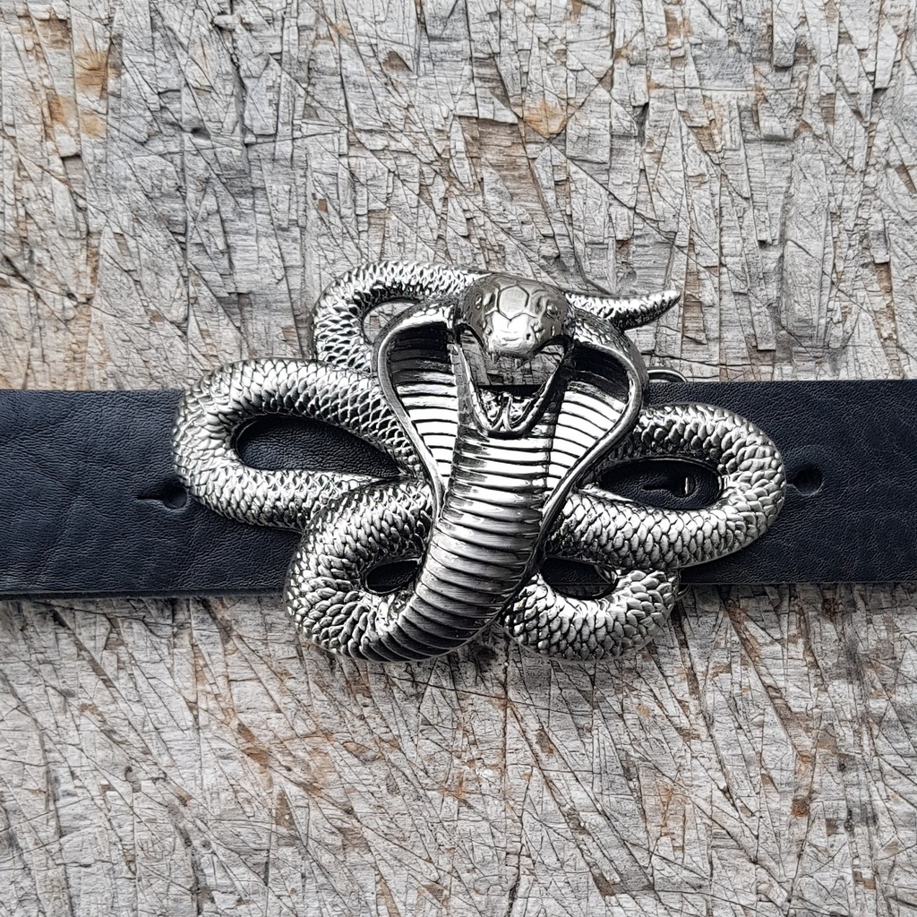 KING COBRA, 4cm Schließe, altsilbern, Schlange, Schnalle, Mittel
